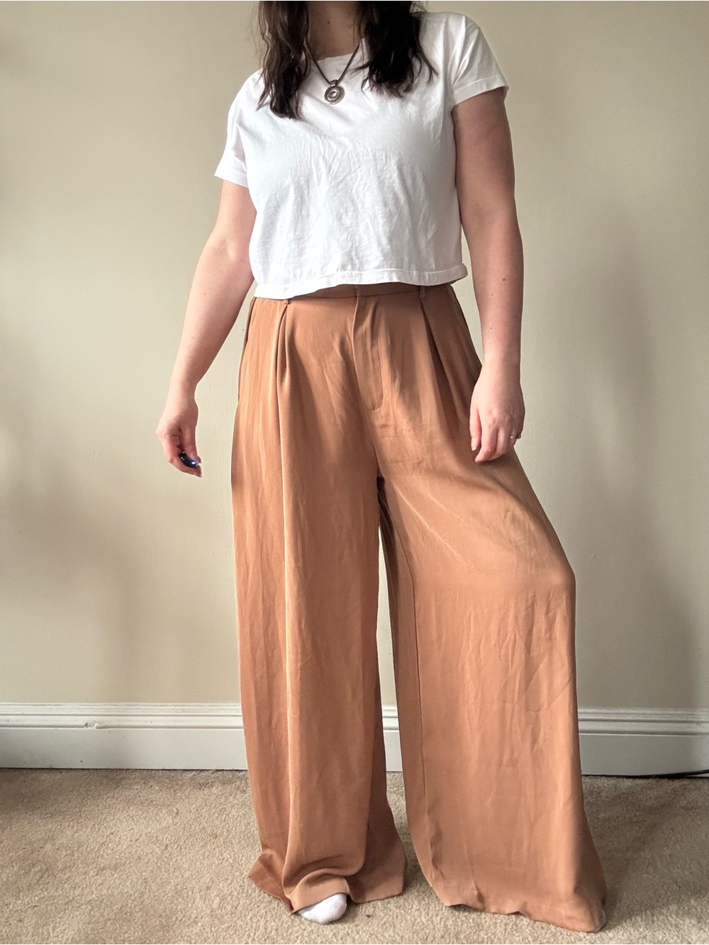 Wide-Leg High-Waist Pants in Camel